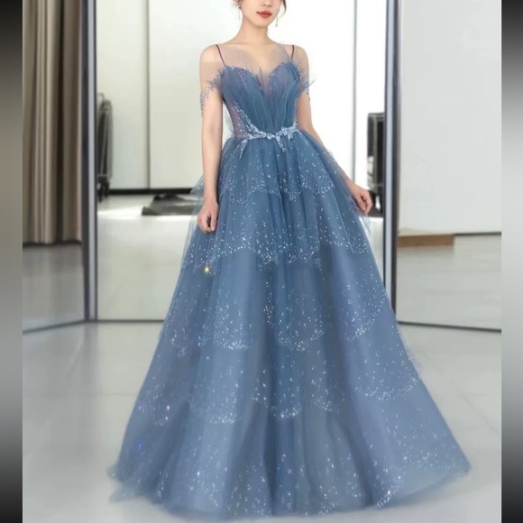 Ballgown Reception Dress with Beaded Off-Shoulder and Ruffles - Picture 2 of 2